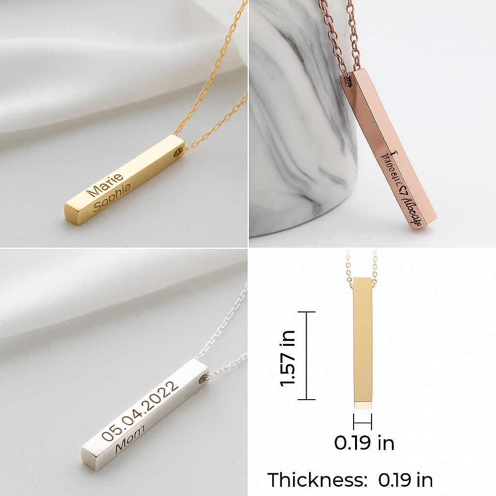 Engraved Vertical Bar Necklace – Custom Name Pendant | Collar grabado con nombre