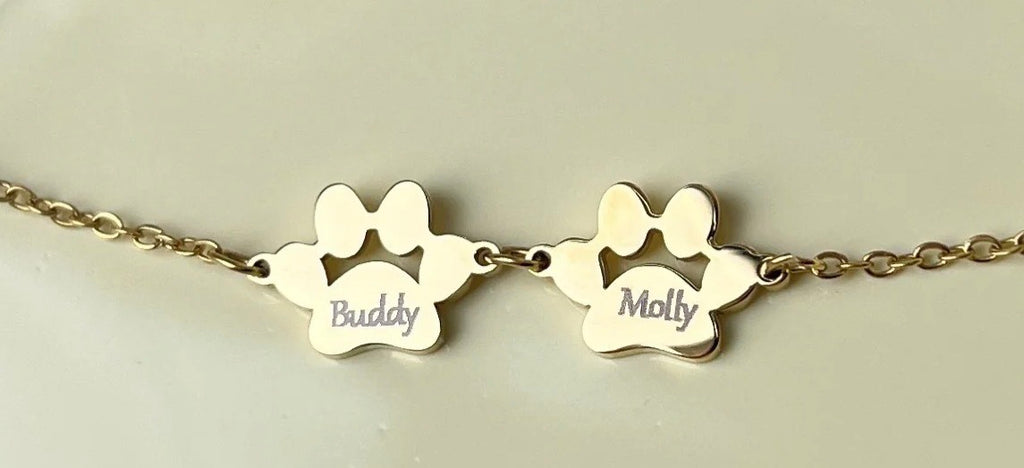 Perzonalized Paw Print B?racelet -Custom Engraved stainless steel pet NameJewelry.