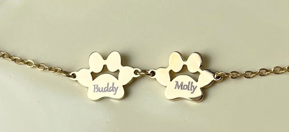 Perzonalized Paw Print B?racelet -Custom Engraved stainless steel pet NameJewelry.